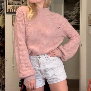 Pink Knit Turtleneck Sweater